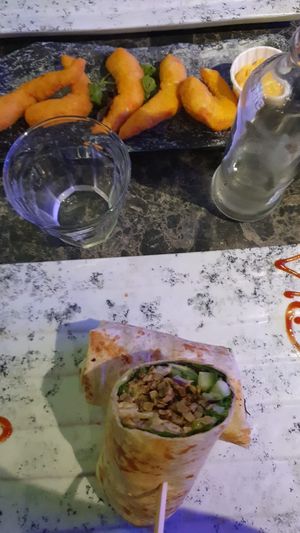 wrap and shrimps  at Vegan Temple Bar in Amsterdam