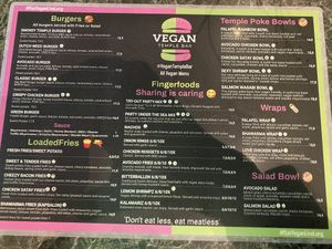 Front side of menu   at Vegan Temple Bar in Amsterdam