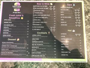 Backside of menu   at Vegan Temple Bar in Amsterdam