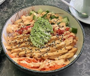 Ch*ken Poke Bowl  at Vegan Temple Bar in Amsterdam