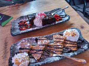 Chocolate brownie and stroopwafel at Vegan Temple Bar in Amsterdam