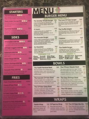 Menu  at Vegan Temple Bar in Amsterdam