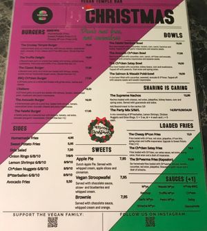 Menu  at Vegan Temple Bar in Amsterdam