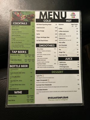 drink and dessert menu  at Vegan Temple Bar in Amsterdam