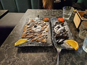 waffles and brownies  at Vegan Temple Bar in Amsterdam