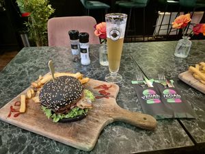 Truffle burger at Vegan Temple Bar in Amsterdam