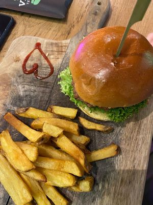 The fries are a very little portion. The burger was good. at Vegan Temple Bar in Amsterdam