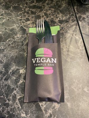 Cutlery and napkin having a doze in their paper sleeping bag   at Vegan Temple Bar in Amsterdam
