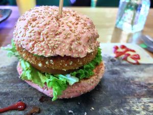 Avocado burger at Vegan Temple Bar in Amsterdam