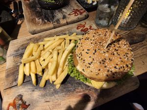 Chicken burger at Vegan Temple Bar in Amsterdam