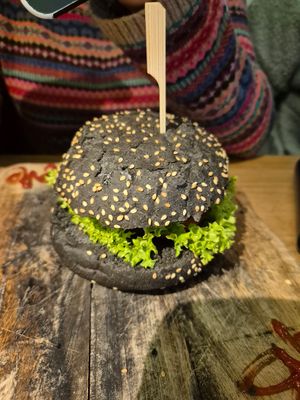 Charcoal bun at Vegan Temple Bar in Amsterdam