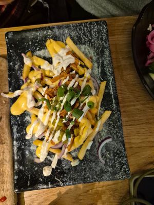 Loaded fries at Vegan Temple Bar in Amsterdam