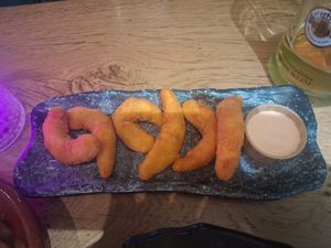 Lemon tinted shrimpees. at Vegan Temple Bar in Amsterdam