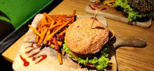 Avocado burger at Vegan Temple Bar in Amsterdam