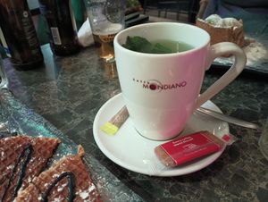 Fresh mint tea with Biscoff cookie. at Vegan Temple Bar in Amsterdam