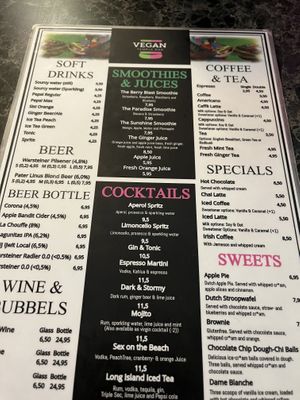 Menu   at Vegan Temple Bar in Amsterdam