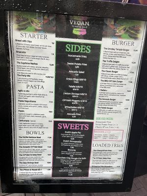 Menu  at Vegan Temple Bar in Amsterdam