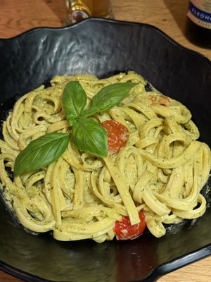 Pesto pasta  at Vegan Temple Bar in Amsterdam