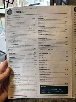The menu on 7th October 2026  at Vegan Temple Bar in Amsterdam