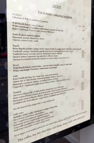 Menu at aran in Linlithgow