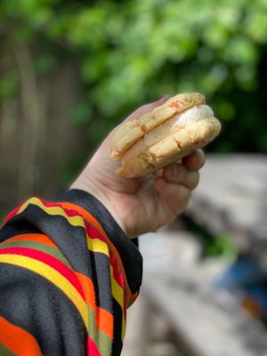 Fruit pebbles cookie sando at The Indignant Platypus in Louisville