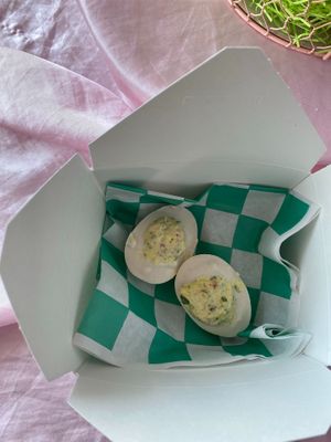 Vegan deviled eggs  at The Indignant Platypus in Louisville