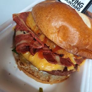 our vegan bacon cheese burger at Delphine's Kitchen in Sheffield