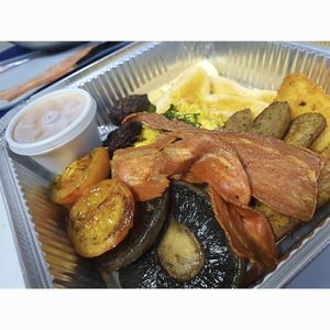 our cooked vegan full breakfast  at Delphine's Kitchen in Sheffield