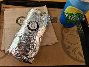 Wrapped burrito and a Nestea at Burritos - Trafalgar in Valencia