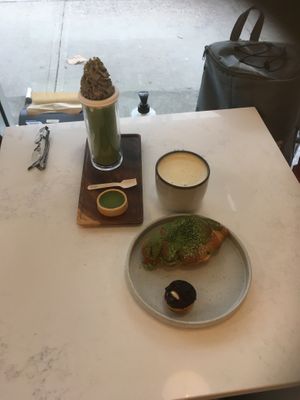 Snacks and hojicha at Whisk Matcha Cafe in Vancouver