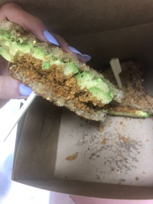 Avocado sandwhich. Was ok, crunchy stuff was weird  at Whisk Matcha Cafe in Vancouver