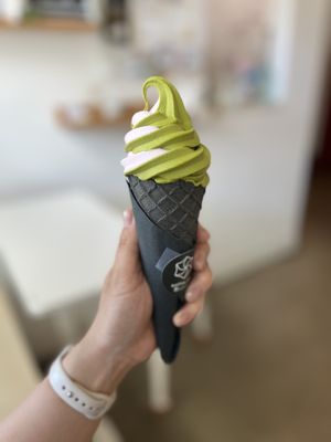 Ube and Matcha softie swirl  at Whisk Matcha Cafe in Vancouver