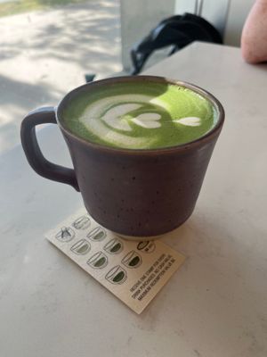 matche latte angle at Whisk Matcha Cafe in Vancouver
