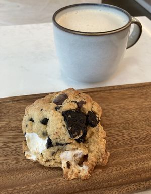 S’mores cookie & hojicha latté  at Whisk Matcha Cafe in Vancouver