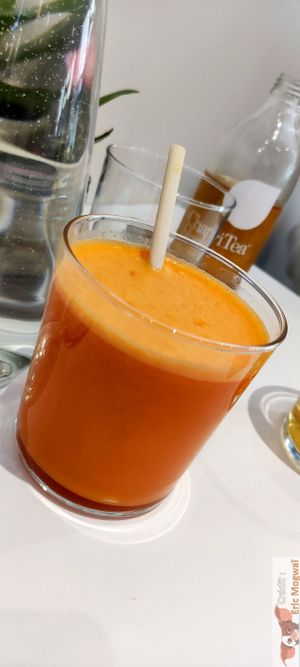 Orange, carrot and ginger drinks at Charli's Crew in Paris