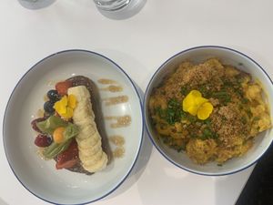 Vegan "Nutella” toast & cauliflower with vegan cheese   at Charli's Crew in Paris