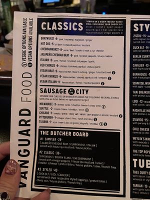 Menu notice the vegan dogs   at The Vanguard in Milwaukee