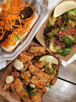 Sausage, brussel sprouts, and burnt ginger tofu at The Vanguard in Milwaukee