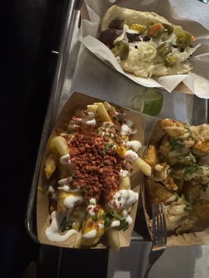 Brat, bacon fries, and ginger tofu  at The Vanguard in Milwaukee