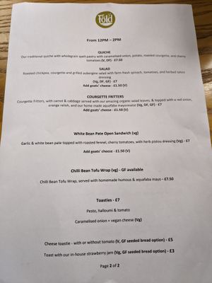 Menu 2/2 at The Fold in Worcester