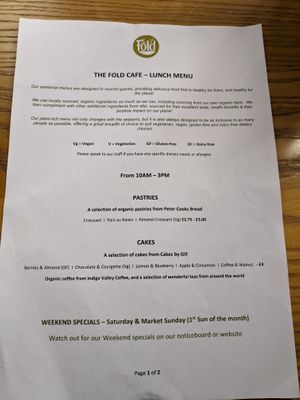 Menu 1/2 at The Fold in Worcester