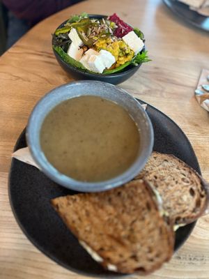 Fold bowl and soup with vegan cheese toastie at The Fold in Worcester