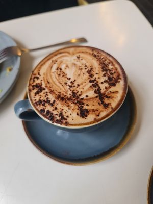 Oat milk cappuccino at Cherry Leaf Coffee House in Norwich