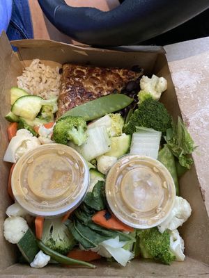 Harmony bowl with Tempeh and sesame ginger sauce  at Laughing Seed Cafe in Asheville