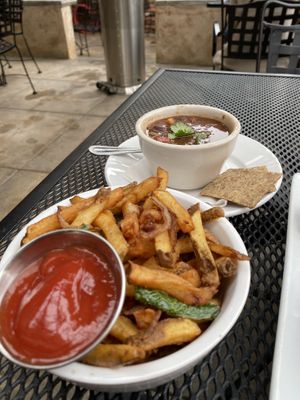 Jalapeño and onion fries   at Laughing Seed Cafe in Asheville