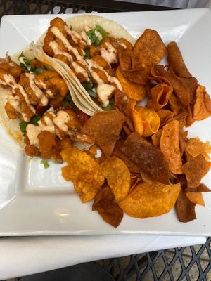 Buffalo cauliflower tacos at Laughing Seed Cafe in Asheville