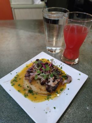 Pan-seared grit cake (v,gf) at Laughing Seed Cafe in Asheville