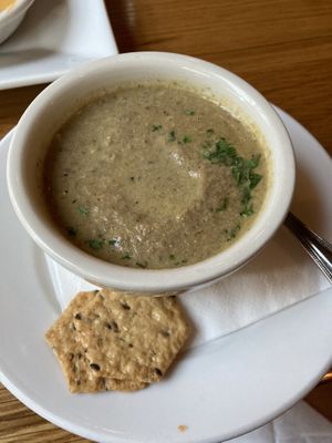 Mushroom soup of the day(came with 3 crackers)  at Laughing Seed Cafe in Asheville