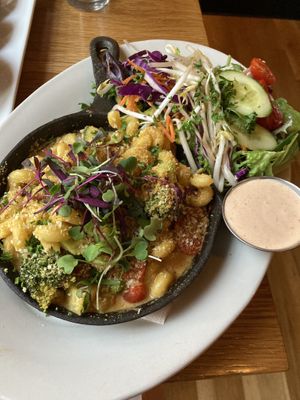 Farmer’s Mac and cheese w/ side salad  at Laughing Seed Cafe in Asheville