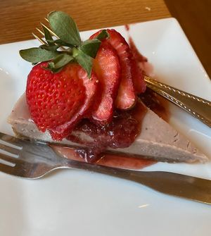 Raw vegan strawberry cheesecake   at Laughing Seed Cafe in Asheville